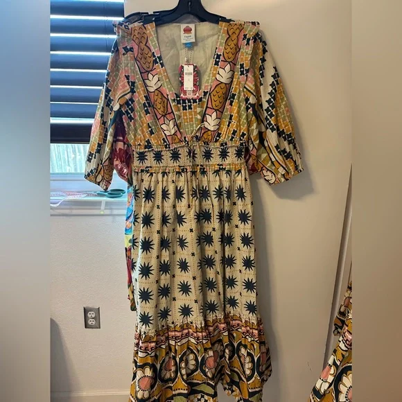 Farm Rio Natural Tropical Sunshine V-neck Maxi Dress 3X - Picture 14 of 16